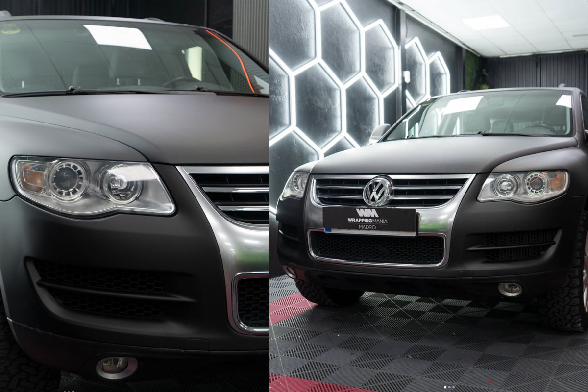 Vinilado en el taller WrappingMania en Getafe, Madrid. VW Touareg en gris mate
