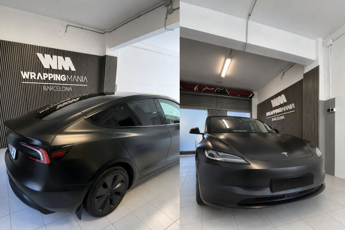 Tesla Model 3 vinilado en Satin Black con PPF en Barcelona